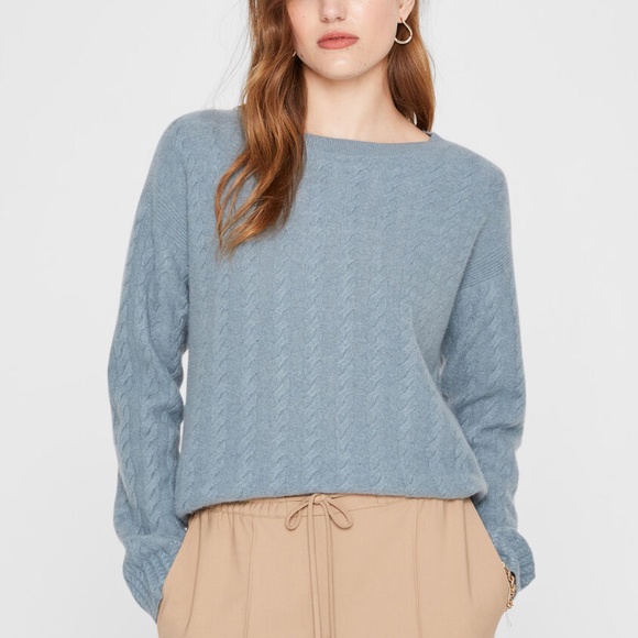 Boiled Cashmere Cable Crew Sweater - New With Tags - NEVER WORN - Lake Blue - Picture 1 of 4